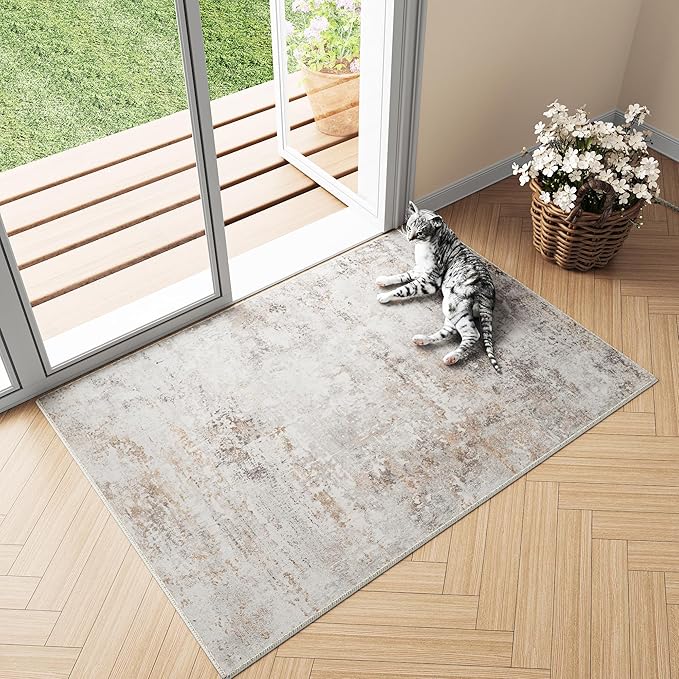 2x3 Rug Washable Area Rug Entryway Rugs Entrance Door Mat Indoor Accent Rug Abstract Non Slip Low Pile Carpet Distressed Throw Rug for Kitchen Bedroom Office Bathroom Hallway Kitchen