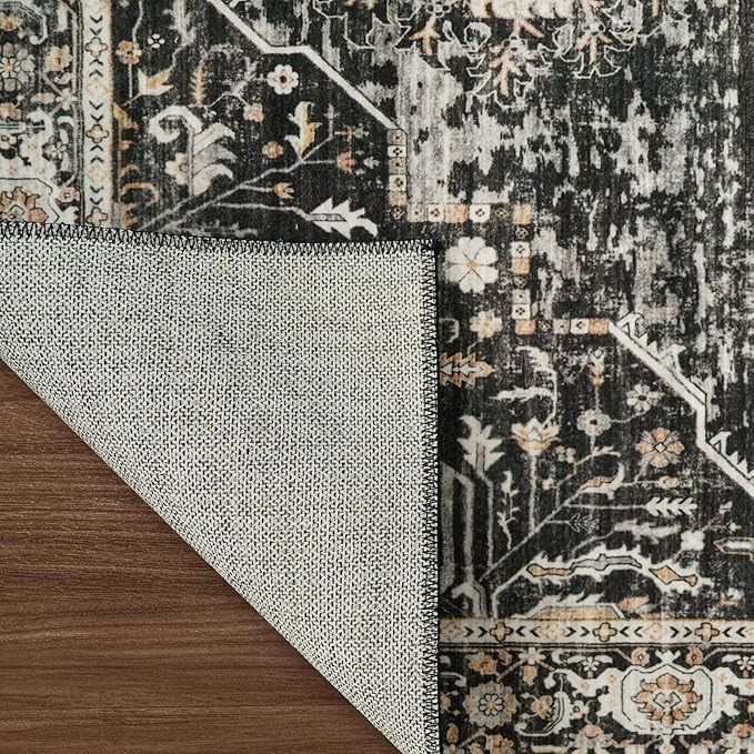 2x6 Hallway Washable Runner Rug - Boho Rugs for Living Room Stain Resistant Carpet Vintage Tribal Rugs for Bedroom Kitchen Non Slip Backing Home Decor Floor Decoration Mat 2X6 Black