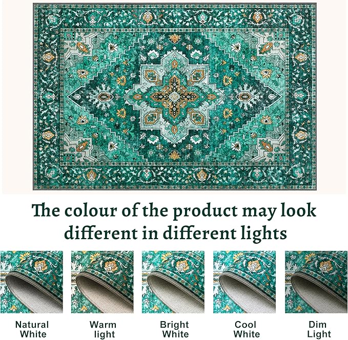 2.6x8 Washable Runner Rug for Hallways, Non Slip Vintage, Soft Low Pile Long Rug Runner, Print Distressed Emerald Carpet Runners for Kitchen Bedroom Entryway Bathroom Living Room