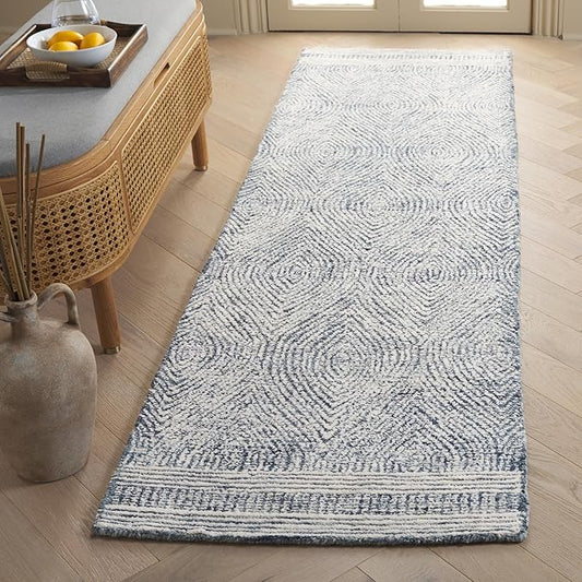 SAFAVIEH Abstract Collection Runner Rug - 8' Runner, Ivory & Navy, Transitional Design, Ideal for High Traffic Areas in Hallway, Bathroom & Kitchen (ABT340N-28)