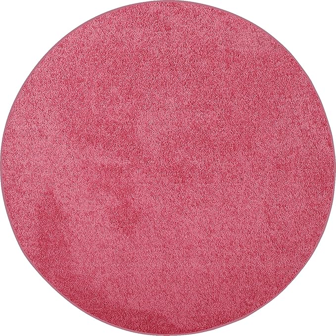 Solid Color Area Rugs Pink - 6' Round, Indoor, Stain & Fade Resistant, Perfect for Living Room, Bedroom, Dining Room, Entryway, Doorway, Pet & Kids Friendly Rug, Wedding, Made in USA