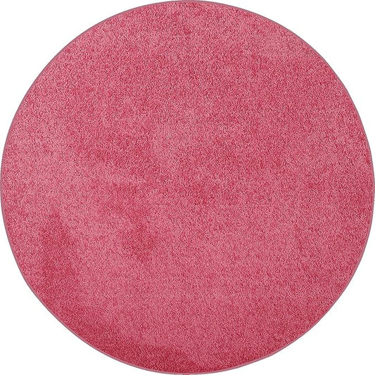 Solid Color Area Rugs Pink - 6' Round, Indoor, Stain & Fade Resistant, Perfect for Living Room, Bedroom, Dining Room, Entryway, Doorway, Pet & Kids Friendly Rug, Wedding, Made in USA