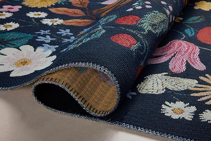 Loloi Rifle Paper Co. Perennial Collection Strawberry Fields PRN-02 Black/Navy 7'-10" x 11'-2" Indoor/Outdoor Area Rug