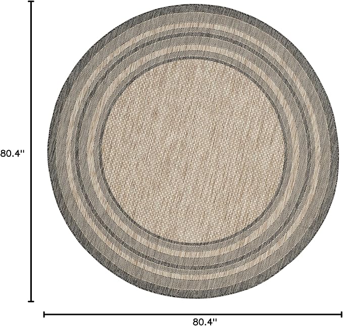 SAFAVIEH Courtyard Collection 6'7'' Round Natural / Black CY8475 Indoor/ Outdoor Patio Backyard Mudroom Area Rug