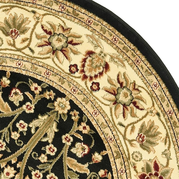 SAFAVIEH Lyndhurst Collection 8' Round Black/Ivory LNH212A Traditional Oriental Non-Shedding Dining Room Entryway Foyer Living Room Bedroom Area Rug