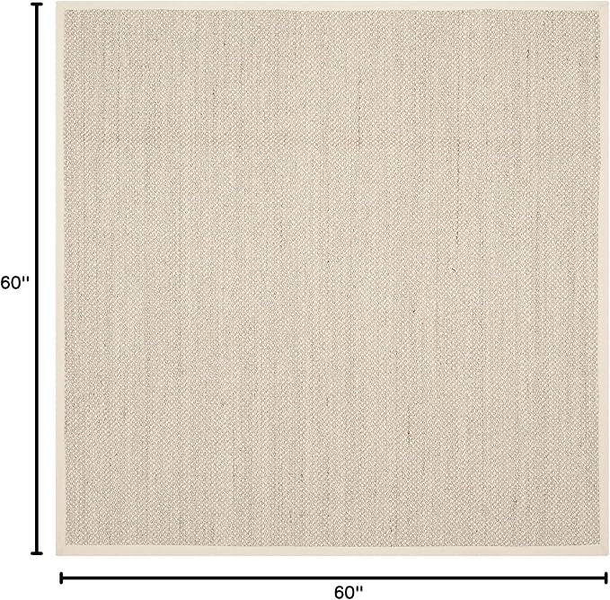 SAFAVIEH Natural Fiber Collection Area Rug - 5' Square, Marble & Beige, Border Sisal Design, Easy Care, Ideal for High Traffic Areas in Living Room, Bedroom (NF143C)