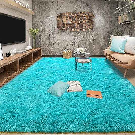 Tepook Super Soft Fluffy Rug for Bedroom, Modern Shaggy Rug Fuzzy Kids Rug for Living Room, Plush Indoor Nursery Home Decor Rug with Non-Slip Bottom, Teal Blue, 6 X 9 Feet