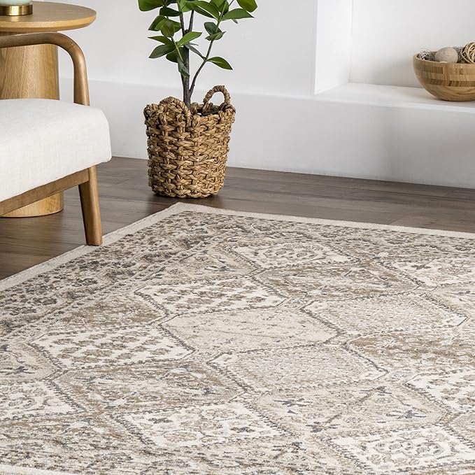 nuLOOM 10x14 Becca Traditional Tiled Area Rug, Beige, Faded Transitional Design, Stain Resistant, For Bedroom, Dining Room, Living Room, Hallway, Office, Kitchen, Entryway