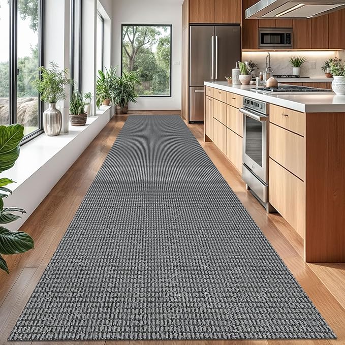 Braided Runner Rug 3x18 Ft Washable Runners for Hallways Non Slip Rubber Backed Kitchen Runners Cotton Long Entryway Runner Indoor, Woven Carpet for Hall Stair Entryway, Dark Grey/Grey