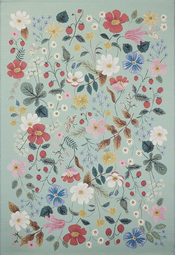 Loloi Rifle Paper Co. Perennial Collection Strawberry Fields PRN-02 Mint 5'-3" x 7'-8" Indoor/Outdoor Area Rug
