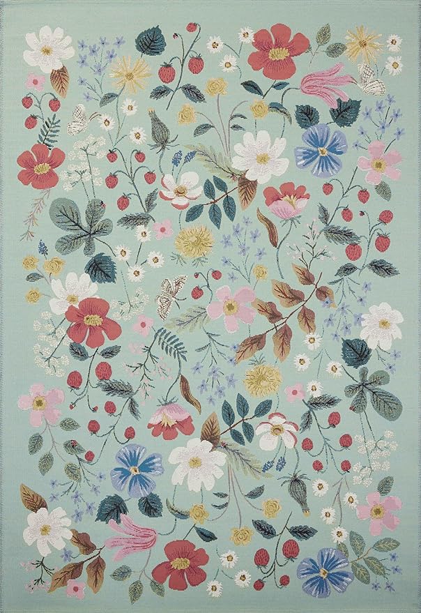 Loloi Rifle Paper Co. Perennial Collection Strawberry Fields PRN-02 Mint 2'-5" x 5'-6" Indoor/Outdoor Accent Rug