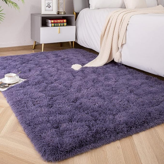 Foxmas Soft Fluffy Area Rugs for Bedroom Kids Room Plush Shaggy Nursery Rug Furry Throw Carpets for Boys Girls, College Dorm Fuzzy Rugs Living Room Home Decorate Rug, 3ft x 5ft, Grey Purple