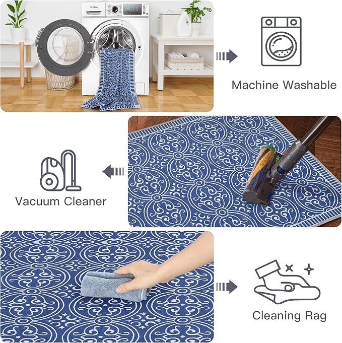 RYB HOME 2x3 Enterway Rug for Kitchen Bathroom, Small Washable Soft Area Rug for Hallway, None Slip Thin Door Mat with Rubber Backing for Font Door Foyer, 2x3 ft, Navy Blue