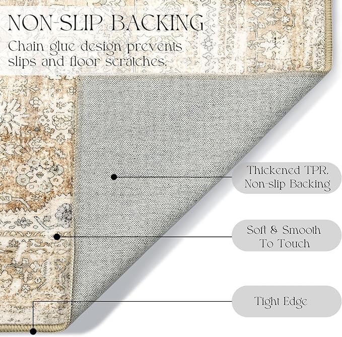 Boho Runner Rugs for Bedroom Hallways Washable Runner Rug Non Slip Throw Carpet for Entryway Bathroom Kitchen Bedside Girls Cute Long Soft Floral Light Gray Beige Home Decor 2'x6'