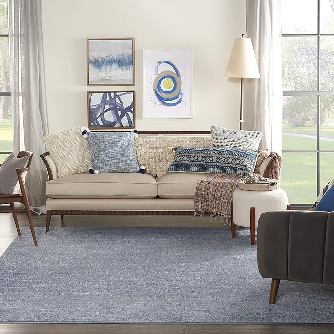 Nourison Essentials Indoor/Outdoor Blue/Grey 7' x 10' Area Rug, Easy Cleaning, Non Shedding, Bed Room, Living Room, Dining Room, Backyard, Deck, Patio (7x10)