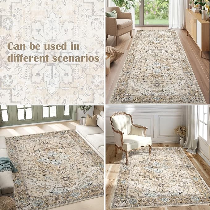 jinchan Runner Rug 2x6 Washable Kitchen Rug Hallway Rug Vintage Retro Accent Non-Slip Throw Rug for Living Room Bedroom Laundry Room Indoor Home Decor Taupe