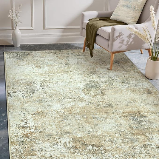 3x5 Area Rugs for Living Room Beige Grey Non Slip Washable Neutral Modern Abstract Indoor Rug Thin Soft Throw Low Pile Kitchen Carpet for Bedroom Dining Room Farmhouse Home Office Decor