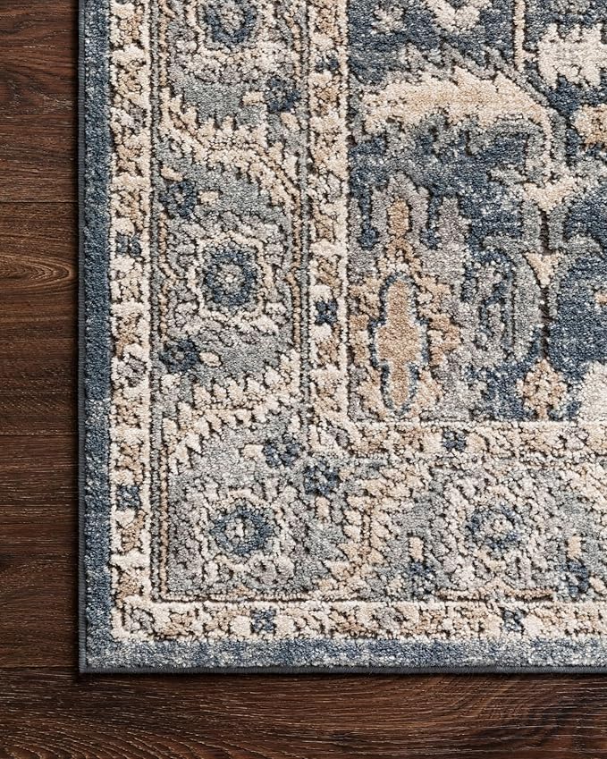 Loloi Teagan Collection 6'-7" x 9'-2" Area Rug in Denim/Pebble - Large, Soft Neutral Rug, High-Traffic for Living Room, Bedroom, Home Office, Dining Area