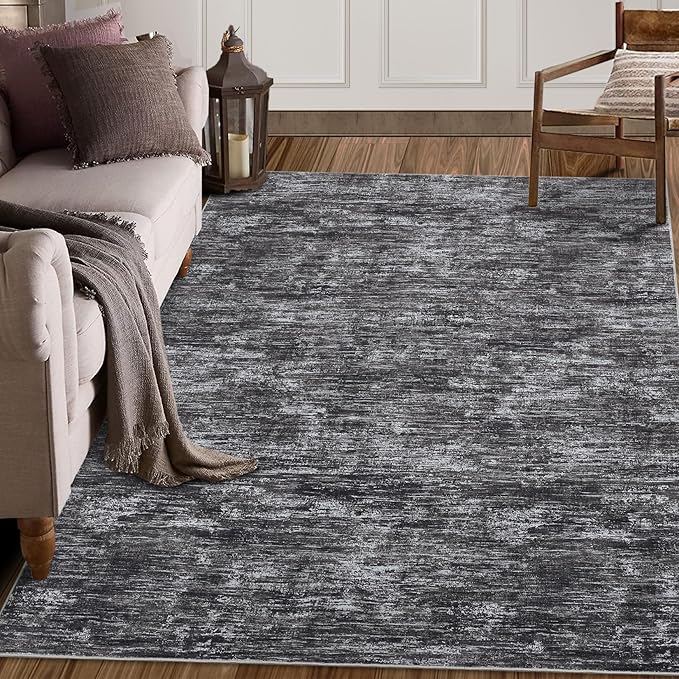 Bedroom Area Rug 4x6 Modern Abstract Area Rug Stain Resistant Small Living Room Rug Contemporary Dining Room Rug Non-Slip Solid Rug Aesthetic Accent Floor Carpet for Kitchen Office, Dark Grey