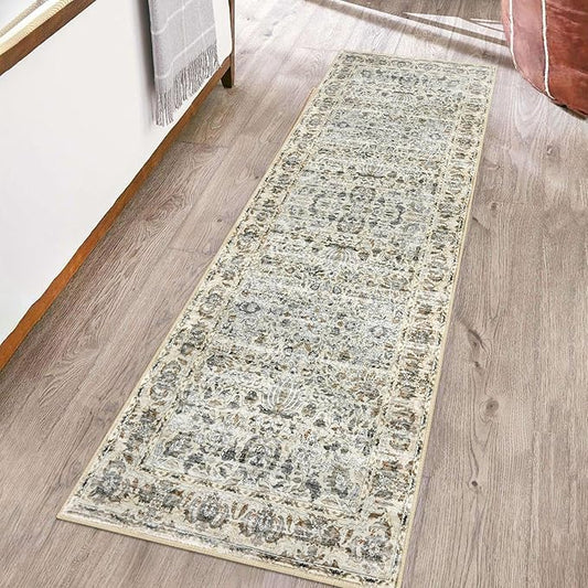 Runner Rug 2x6 Kitchen Runner Rugs Printed Vintage Floral Washable Runner Non-Slip Low Pile Hallway Runners Distressed Boho Rugs for Bedroom Laundry Room Doorway Entryway, Beige Yellow