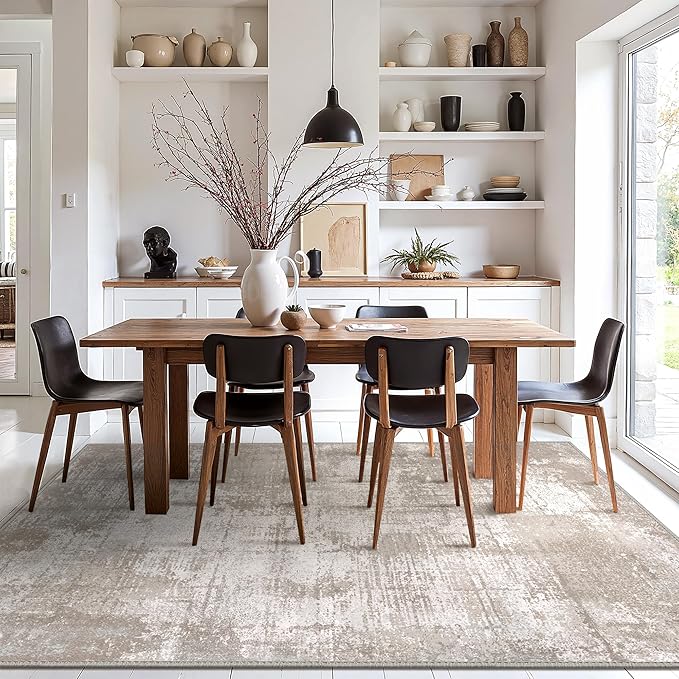 Bavni 5x7 Rug, Abstract Machine Washable Rug Non-Slip, Soft Modern Lightweight Area Rug, Stain Resistant Rugs for Living Room, Bedroom, Dining Room, Abstract Brown