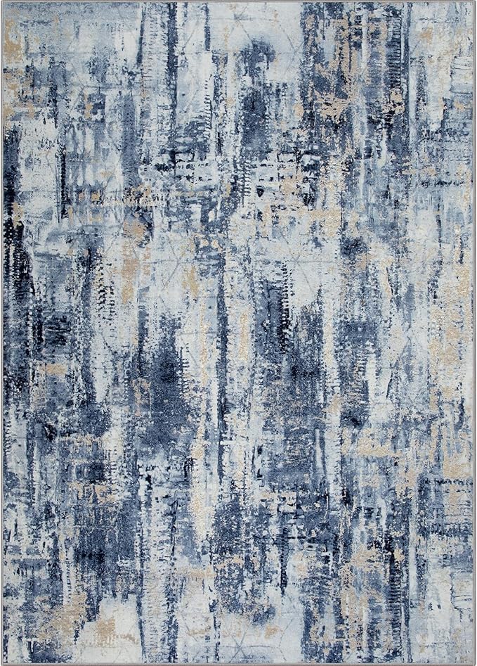4x6 Area Rugs Washable Rug: Modern Abstract Living Room Rug Soft Anti-Skid Thin Carpet Indoor Floor Non-Shedding Carpets for Bedroom Dining Room Farmhouse Nursery Home Office - Blue Gold