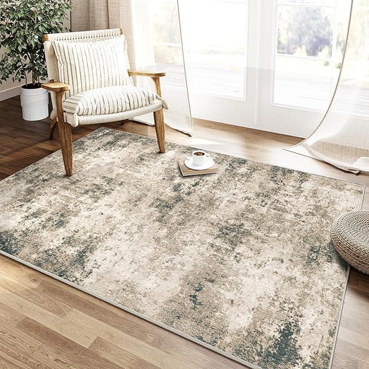 4x6 Washable Rug Brown Entryway Rugs Hallway Area Rug Abstract Non Slip Low Pile Carpet for Bedroom Living Room Office Dining Room Kitchen