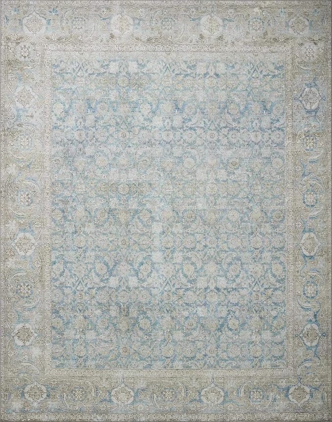 Loloi II Wynter Collection WYN-10 Ocean/Silver 2'-0" x 5'-0", .13" Thick, Accent Rug, Soft, Durable, Printed, Vintage Inspired, Low Pile, Non-Shedding, Easy Clean, Living Room Rug