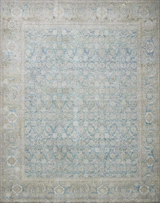 Loloi II Wynter Collection WYN-10 Ocean/Silver 2'-0" x 5'-0", .13" Thick, Accent Rug, Soft, Durable, Printed, Vintage Inspired, Low Pile, Non-Shedding, Easy Clean, Living Room Rug