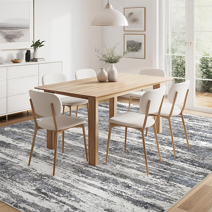 Area Rugs for Living Room: 6x9 Abstract Washable Rug Modern Neutral Large Soft Stain Resistant Non-Slip Backing Machine Table for Bedroom Dining Room Indoor Home Office Carpet - Navy/Grey