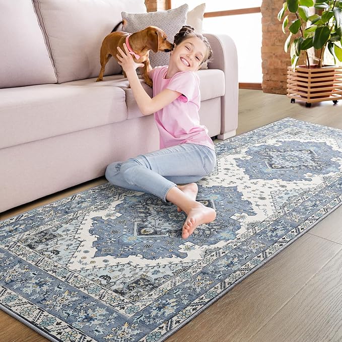 Noahas Blue Hallway Runner Rug 2x6,Vintage Machine Washable Kitchen Runner Area Rugs with Rubber Backing Non Slip Print Carpet for Hallways,Entryway,Laundry Room,Bathroom,Home Decor