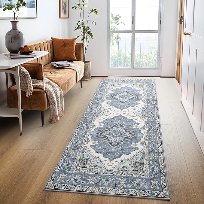 Noahas Blue Hallway Runner Rug 2x6,Vintage Machine Washable Kitchen Runner Area Rugs with Rubber Backing Non Slip Print Carpet for Hallways,Entryway,Laundry Room,Bathroom,Home Decor