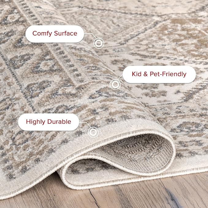 nuLOOM 6 Square Becca Traditional Tiled Area Rug, Beige, Faded Transitional Design, Stain Resistant, For Bedroom, Dining Room, Living Room, Hallway, Office, Kitchen, Entryway