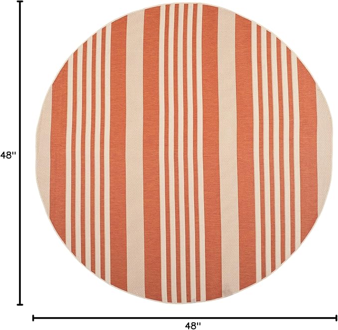 SAFAVIEH Courtyard Collection 4' Round Terracotta/Beige CY6062 Stripe Indoor/ Outdoor Patio Backyard Mudroom Area Rug