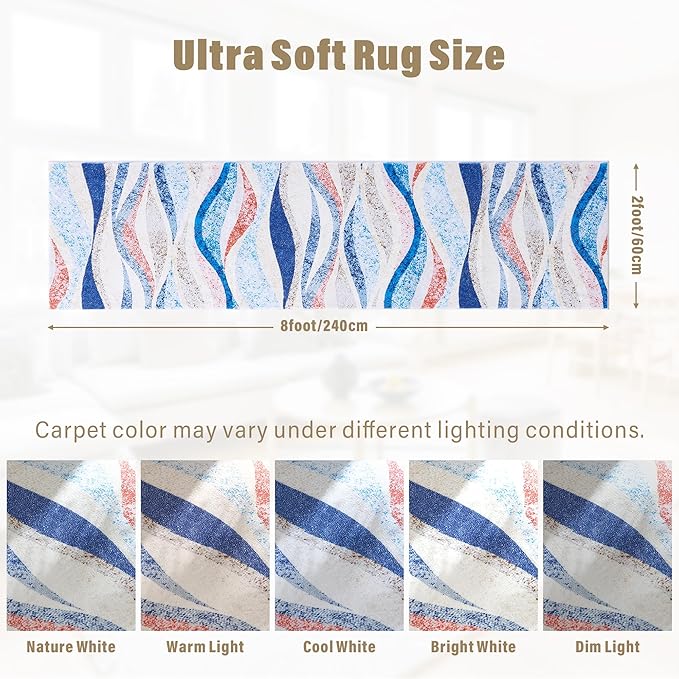 Carvapet Rugs for Hallway Laundry Bedroom, Modern Floral Low Pile Long Carpet with Rubber Backing, Foldable, Non Slip Machine Washable (8 x 2 Feet Rectangular, Orange Runner Rug)