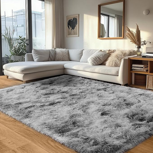 Grey Fluffy Rug for Bedroom 5x7 Feet - Ultra Soft & Anti-Skid Shaggy Area Rug, Comfy Durable Carpet for Living Room & Kids Dorm Nursery, Home Decor Aesthetic