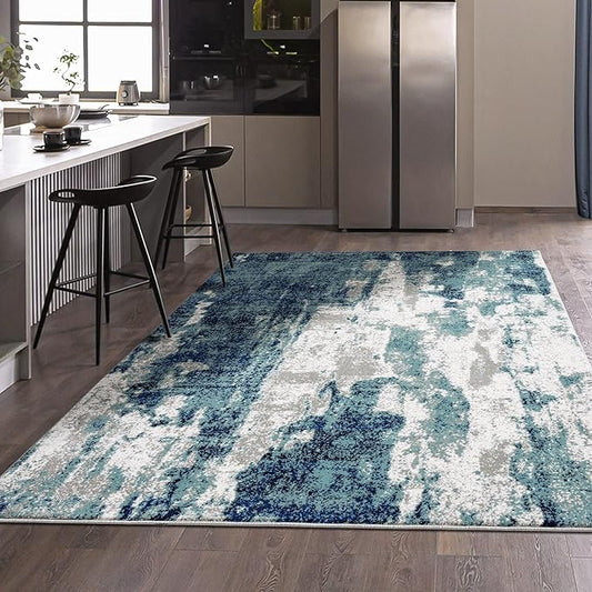 LUXE WEAVERS Modern Abstract Art Light Blue 4x5 Area Rug