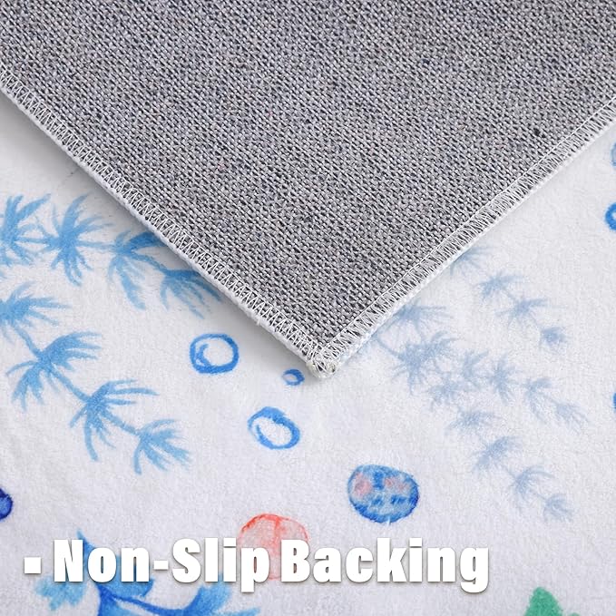 Carvapet Rugs for Hallway Laundry Bedroom, Modern Floral Low Pile Long Carpet with Rubber Backing, Foldable, Non Slip Machine Washable (10 x 3 Feet Rectangular, Blue Coral Runner Rug)
