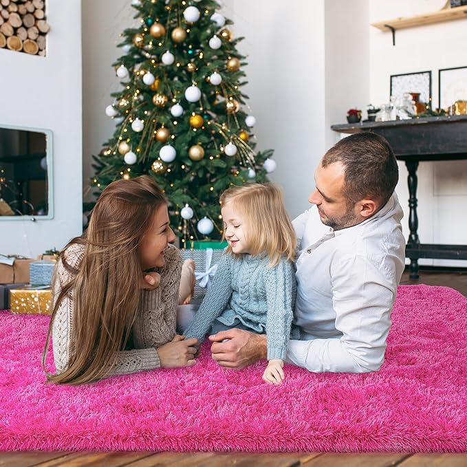 Ultra Fluffy Rug for Living Room Bedroom, 5x7 Fuzzy Large Area Rug for Living Room, Plush Soft Shag Carpet for Girl Boy Kids, Non Slip Rug Modern Indoor Home Decor Aesthetic, Hot Pink