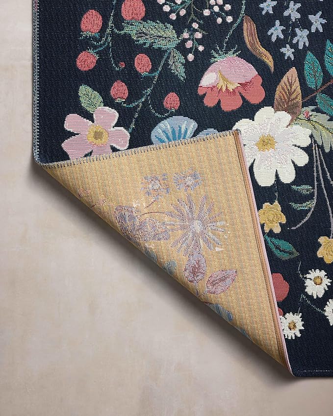 Loloi Rifle Paper Co. Perennial Collection Strawberry Fields PRN-02 Black/Navy 2'-5" x 5'-6" Indoor/Outdoor Accent Rug