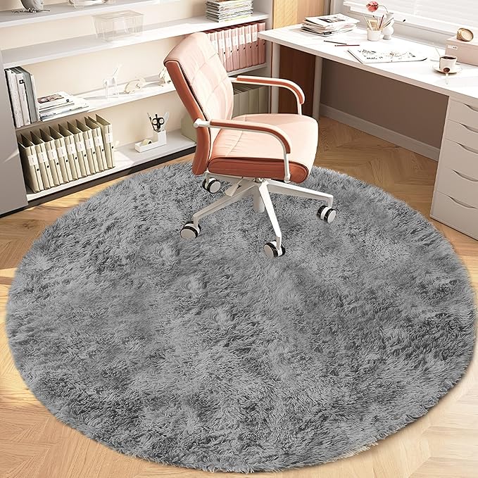 4FT Round Rug for Bedroom: Fluffy Shag Soft Washable Rugs Circle Small Fuzzy Plush Indoor Carpet for Living Room Nursery Playroom Dorm Kids Girls Boys Room (Grey, 4'x4')