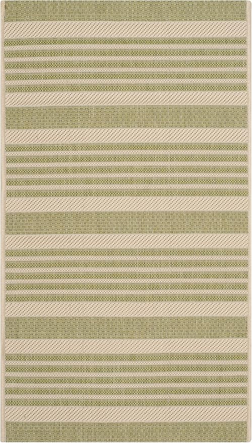 SAFAVIEH Courtyard Collection Accent Rug - 2' x 3'7', Beige & Sweet Pea, Stripe Design, Non-Shedding & Easy Care, Indoor/Outdoor & Washable-Ideal for Patio, Backyard, Mudroom (CY6062-218)