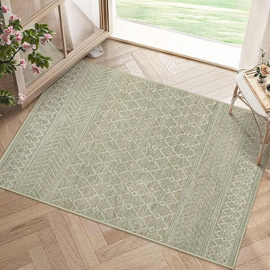 2x3 Rug Entryway Rugs: Washable Boho Small Geometric Moroccan Printed Pattern Rug Modern Indoor Soft Non Slip Ultra Thin Front Door Mat for Kitchen Bedroom (Brown, 2'x3')