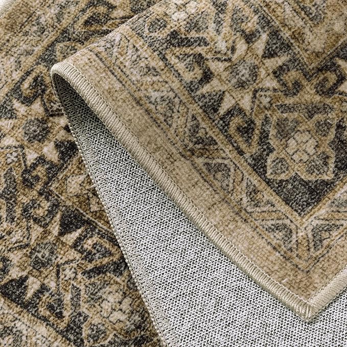 2x3 Brown Black Area Rug Washable Vintage Distressed Carpet Low Pile Entryway Door Mat Non Slip Indoor Soft Small Retro Entrance Throw Accent Rug Kitchen Bathroom Bedroom Dining Living Room