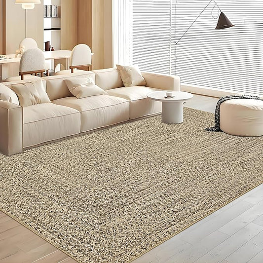 Printed Washable Rugs 4x6 Rug for Living Room Modern Rug Non Slip Small Bedroom Rug Soft Faux Wool Low Pile Stain Resistant Carpet for Entrance Office Nursery Dining Room 4'x6' Beige/Grey