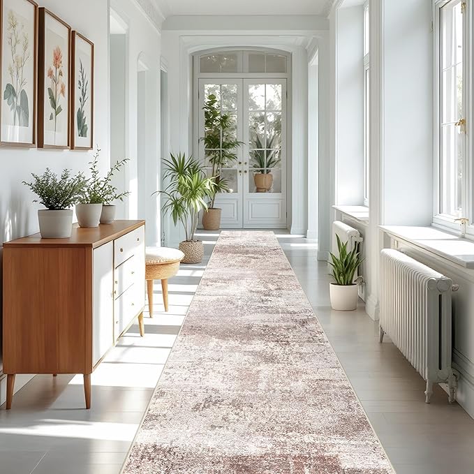 RUUGME Hallway Runner Rug 3x16： Runner Rug Stain Resistant for Living Room Non Slip Indoor Entryway Rubber Backing Carpet Bedroom Kitchen Distressed Floor Decor Mat Machine Washable 3x16 Brown