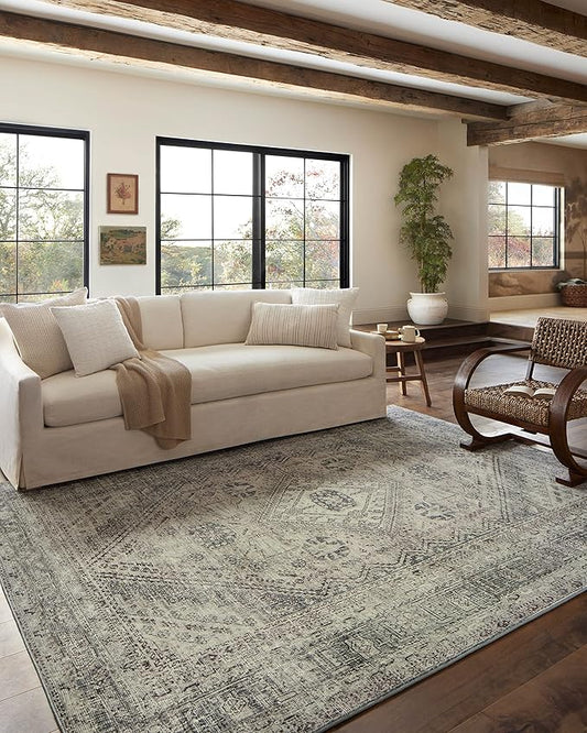 Loloi Magnolia Home by Joanna Gaines Sinclair Collection SIN-04 Natural/Sage 2'-3" x 9'-6", .25" Pile Height, Machine Washable, Runner Rug