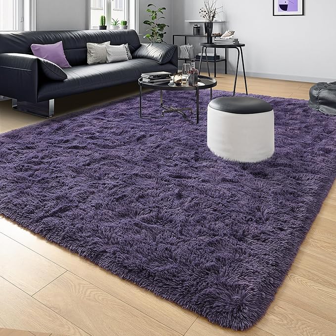 Tepook Super Soft Fluffy Rug for Bedroom, Modern Shaggy Rug Fuzzy Kids Rug for Living Room, Plush Indoor Nursery Home Decor Rug with Non-Slip Bottom, Gray Purple, 5 X 8 Feet