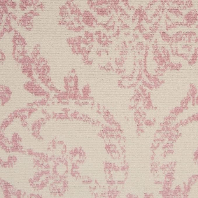 Nourison Jubilant Damask Ivory/Pink 3' x 5' Area -Rug, Easy -Cleaning, Non Shedding, Bed Room, Living Room, Dining Room, Kitchen (3x5)
