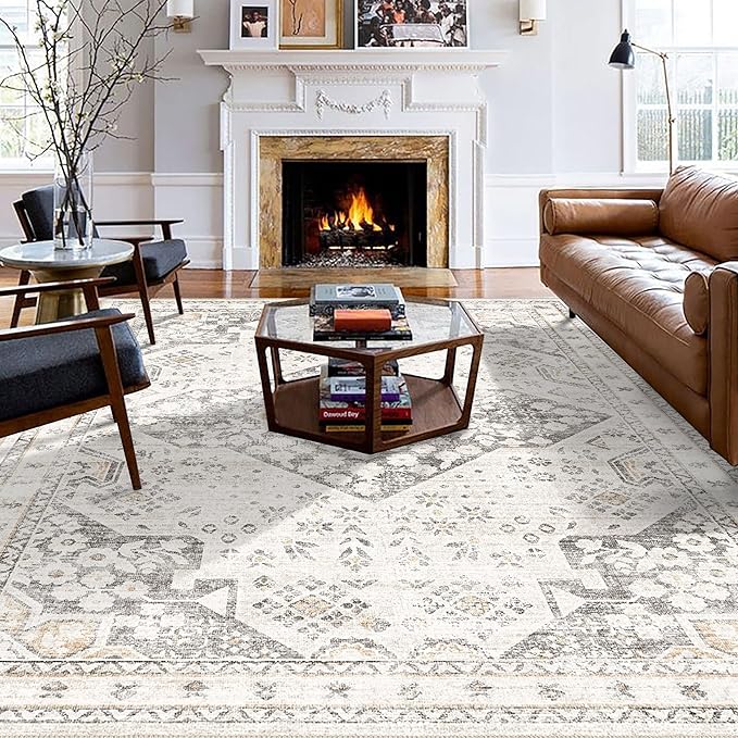 Washable Area Rugs 8x10, 8x10 Area Rugs for Living Room, Non Slip Rug Low Pile Area Rug for Living Room Dining Room Bedroom